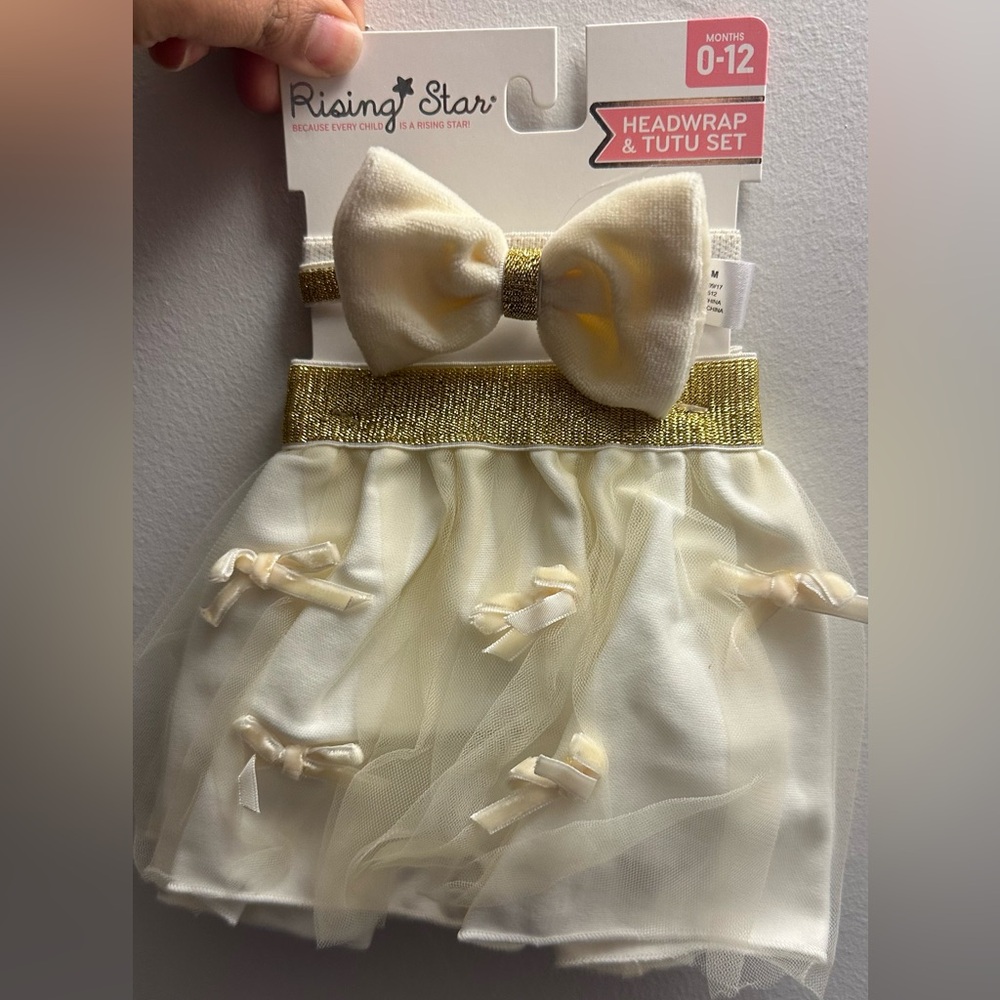 BUNDLE of 6 items: Infant 0-12 months Elegant Cream Bow tutu and headband